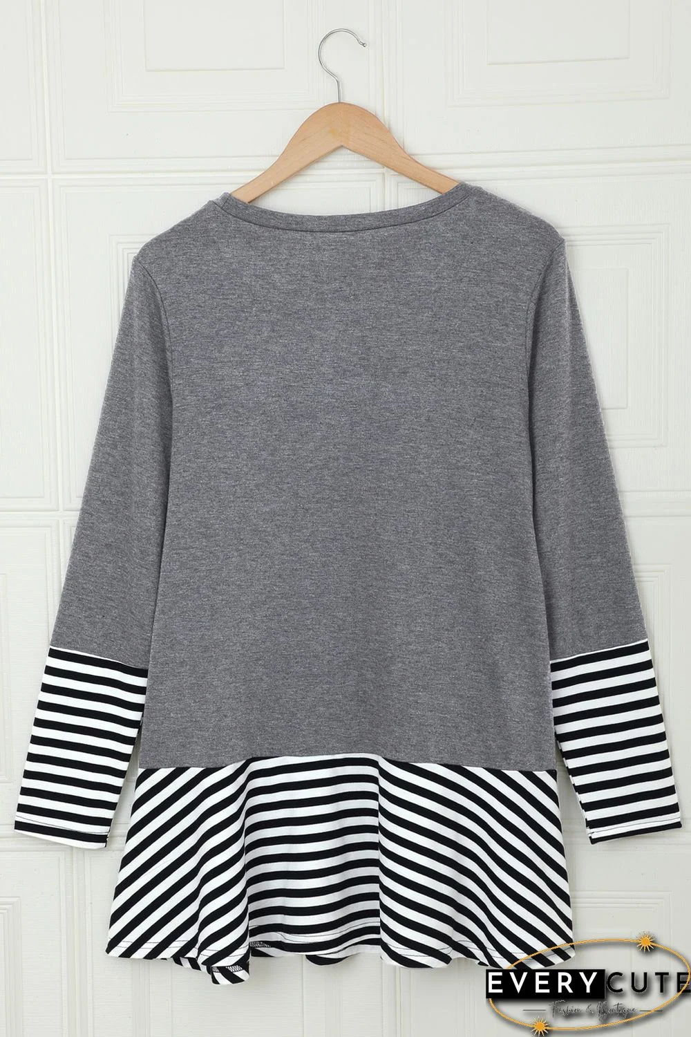 Striped Patchwork Gray Tunic Top