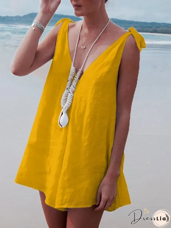 Women's Jumpsuits Deep V Neck Tie Casual Jumpsuit