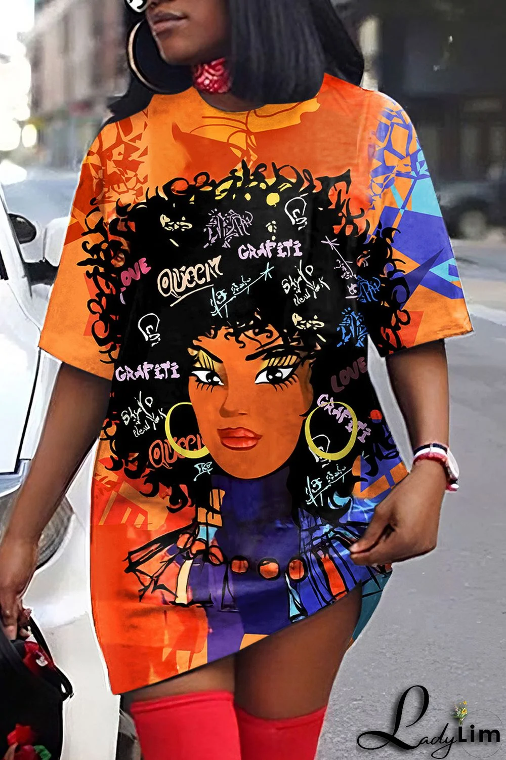 Yellow Casual Print Basic O Neck T-shirt Dress Short Sleeve Dress