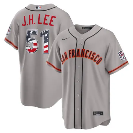 Youth San Francisco Giants #51 Jung Hoo Lee Nike Gray USA 250 Fourth of July Road Stadium Jersey