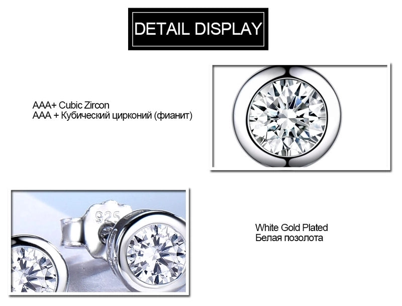 925 Sterling Silver Silver ZIRCON Round EARRINGS Stud Earrings