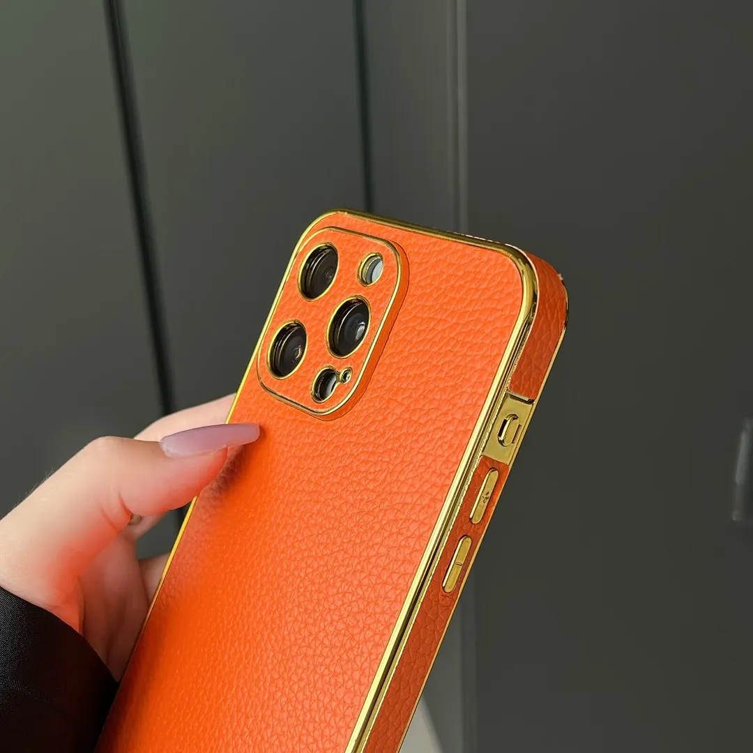 Luxury Hermes Genuine Leather Electroplating Elegant Apple iPhone Case