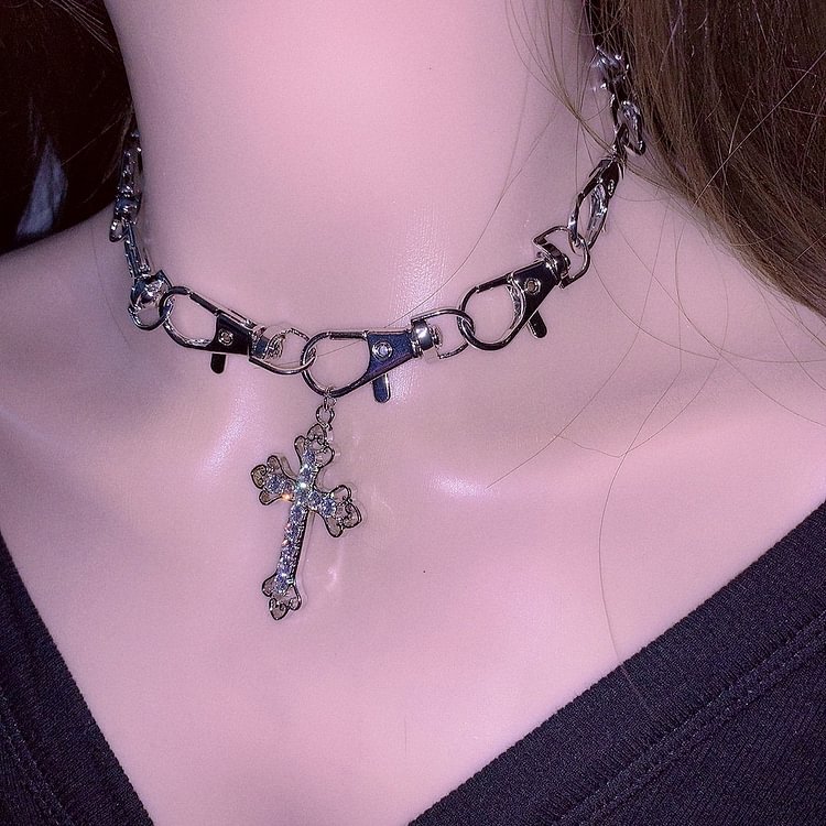Vintage Punk Cross Butterfly Pearl Necklace