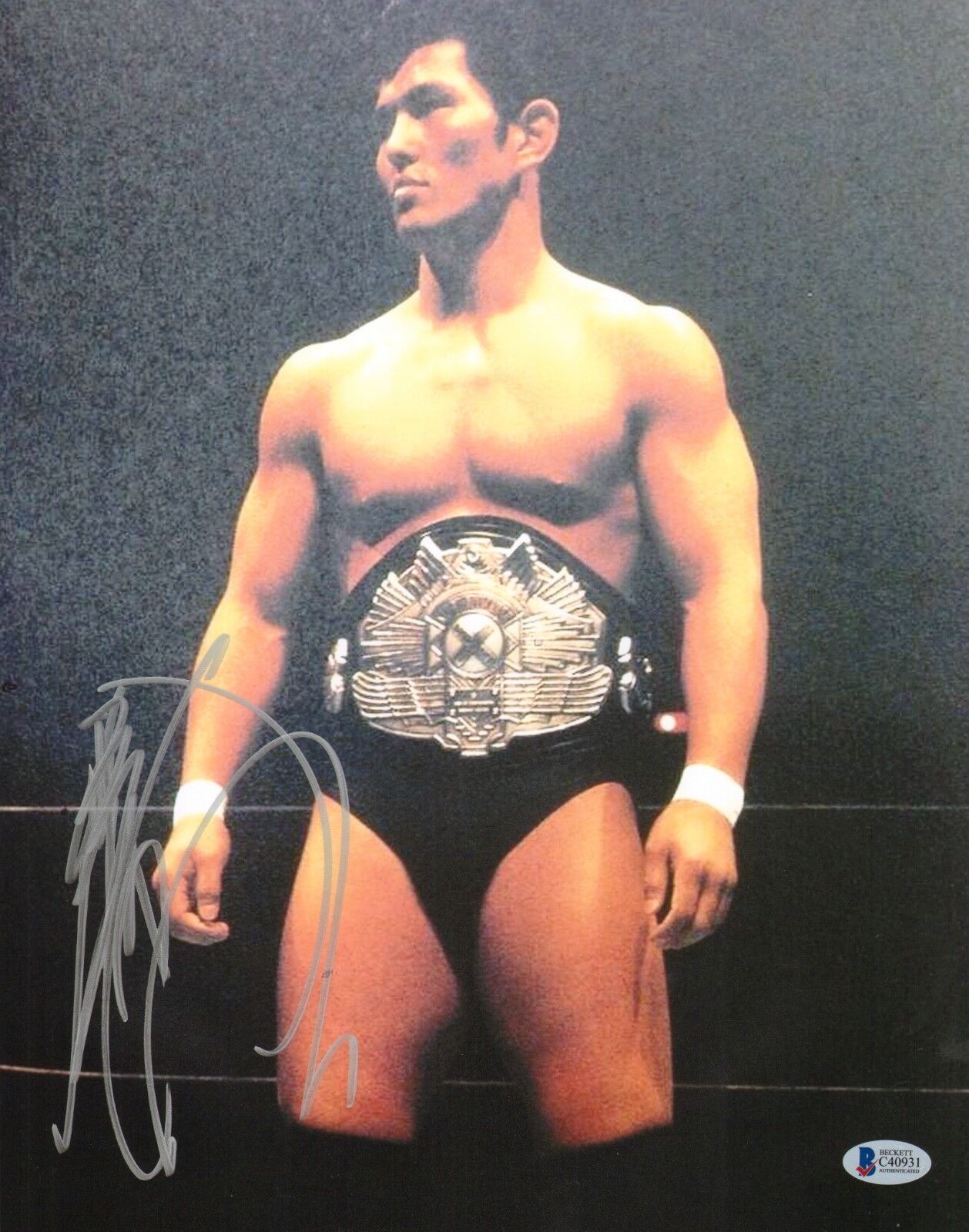 Minoru Suzuki Signed 11x14 Photo Poster painting BAS COA w Pancrase Belt New Japan Pro Wrestling
