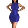 High Street Stretch Solid Color PU Mini Dress for Womens Sexy Sleeveless Short Club Dress Bodycon Matte Faux Leather Party Dress