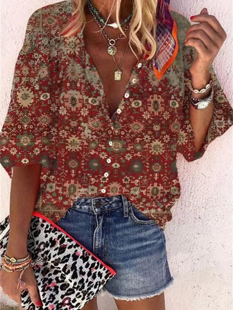 Women's Graphic Printed Short SLeeve V-neck Top