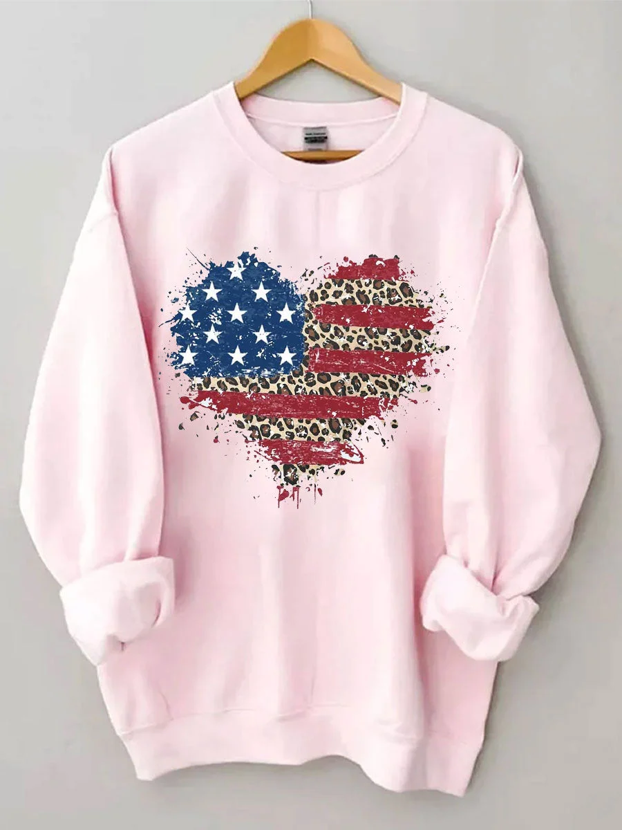 American Flag Leopard Heart Sweatshirt