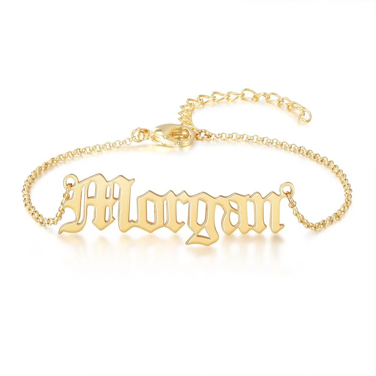 Personalized Name Bracelets Gold Old English Name Bracelets