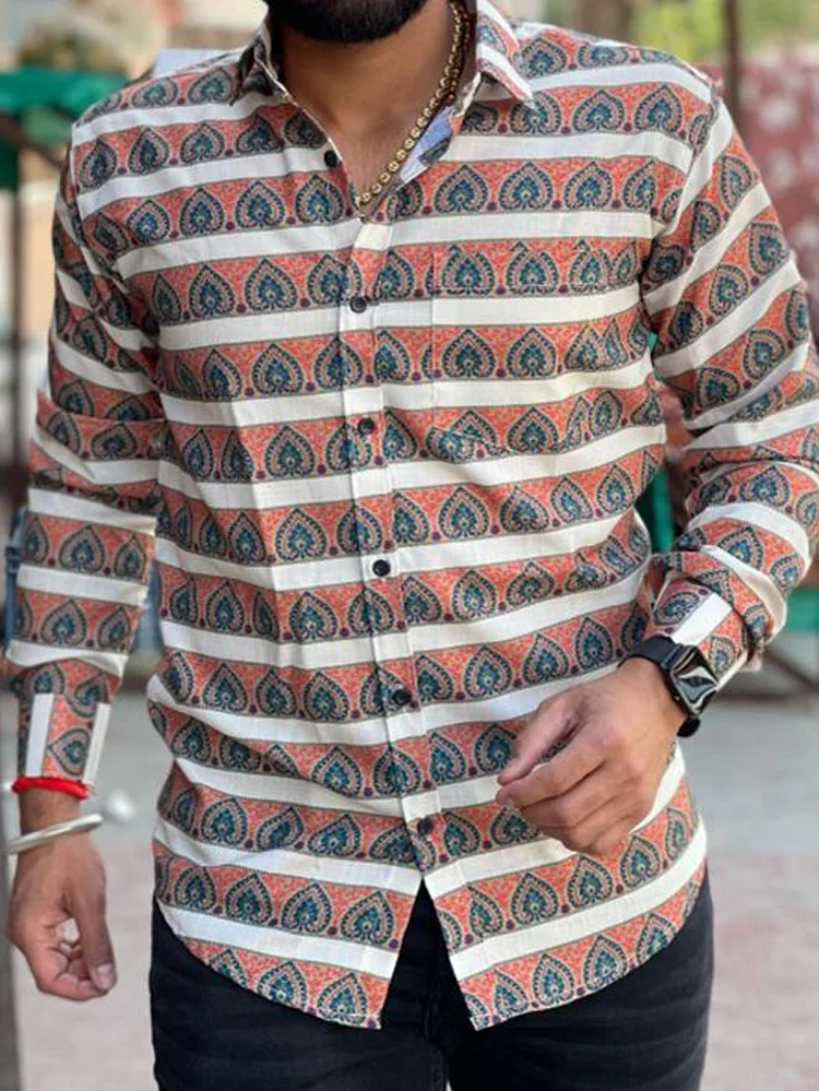 Retro Stripe Print Men's Shirts