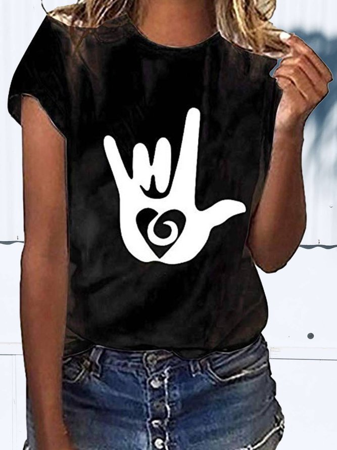 Woman Short Sleeve Casual Abstract Crew Neck Shirts & Tops