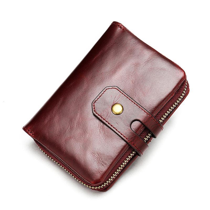 Genuine Leather Retro Multiple Compartment Card Slot Zip Closure Mini Wallet