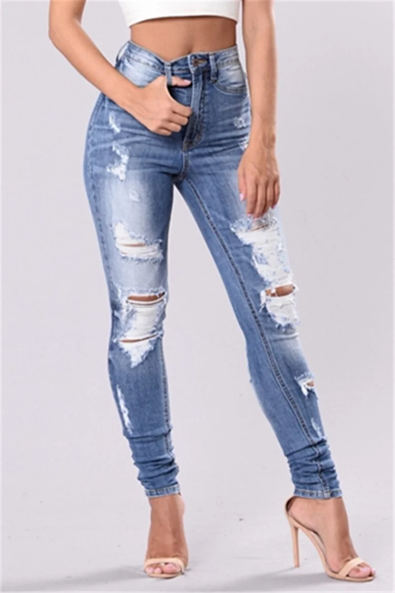 Dark Blue Fashion Sexy Torn Jeans | EGEMISS