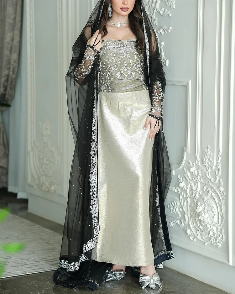 Women's Mesh Embroidery Two-Piece Dress