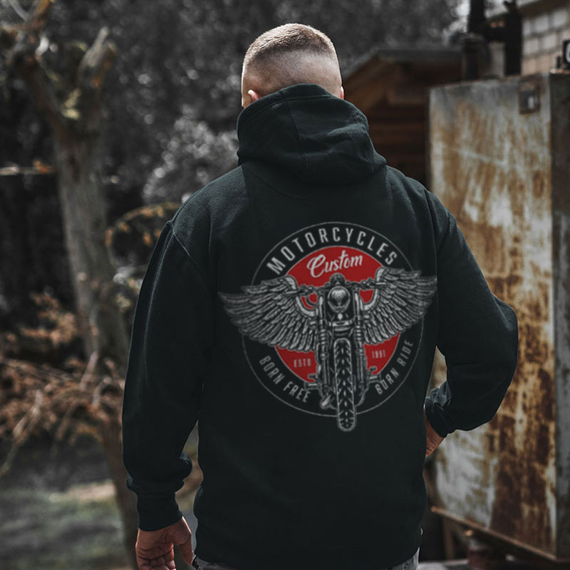 MOTORCYCLES BORN FREE BORN RIDE Graphic Black Print Hoodie
