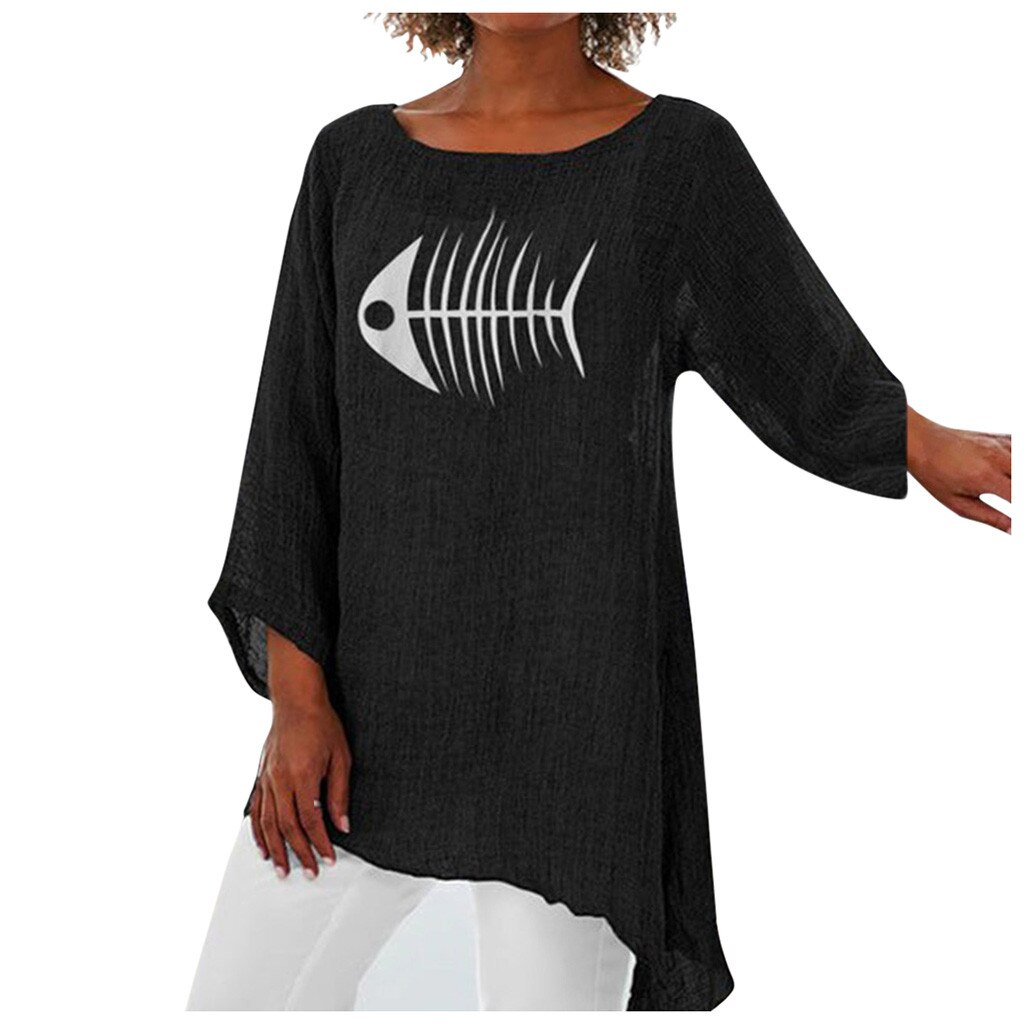 New Asymmetrical Women Plus Size Long Sleeve Linen T-shirt