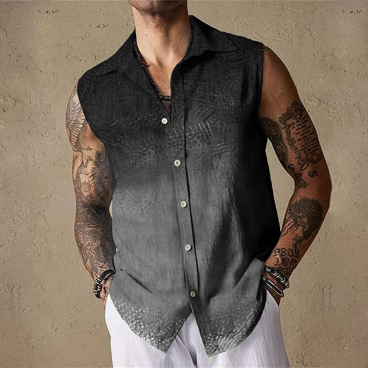 Men's Casual Gradient Paint Sleeveless Shirt Tank Top 90312963TO