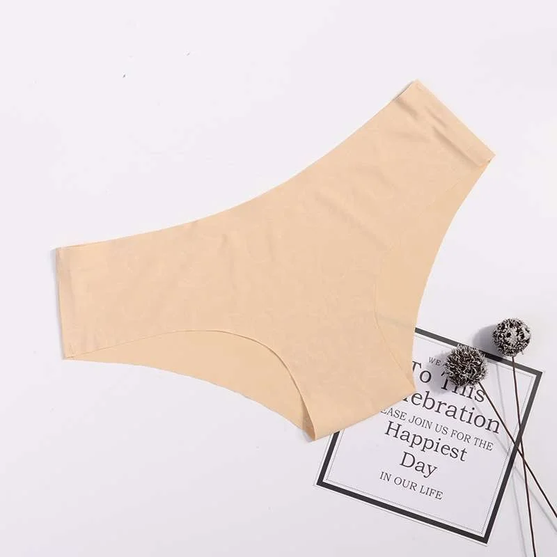 Women Ice-Silk Seamless Panties One-Piece Solid Color Sexy Briefs For Ladies Soft Floral Underwear Lingerie Plus Size XL