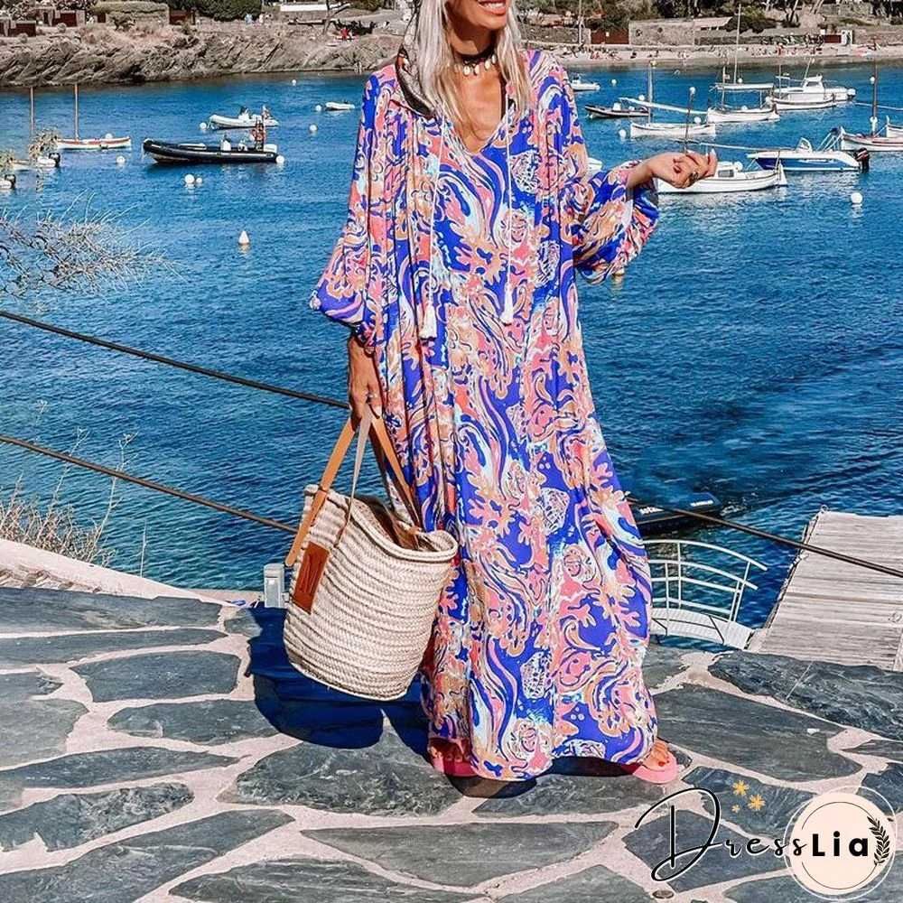 Baggy Printed Long Sleeve Maxi Dress