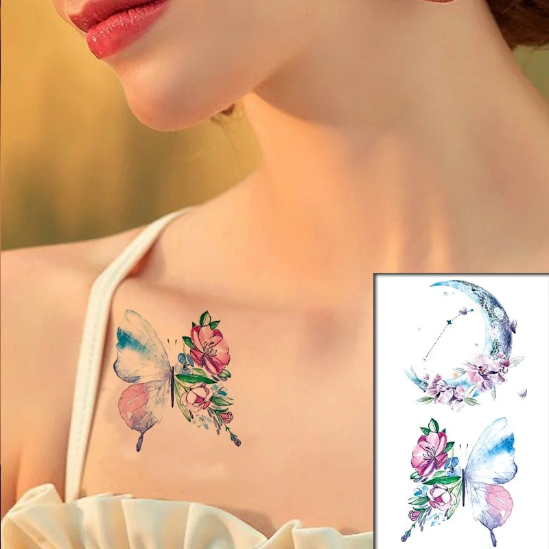Waterproof Temporary Tattoo Sticker Black Wolf Arrow Rose Butterfly Flash Tattoos Totem Line Body Art Hand Fake Tatoos Women Men