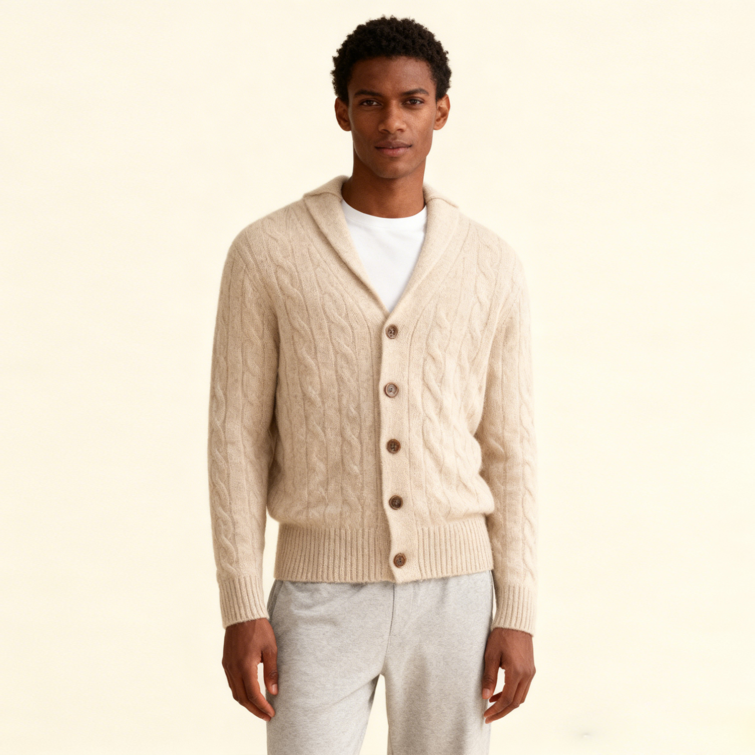 Men's Cable Knit Cashmere Cardigan  REAL SILK LIFE