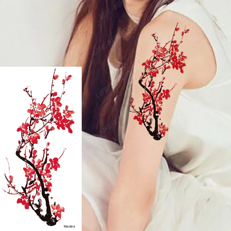 Sdrawing Transfer Pink Henna Rose Flower Temporary Tattoo Sticker Butterfly Pattern Body Art Waterproof Fake Woman's Flash Tattoo