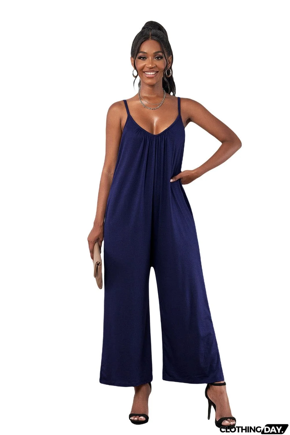 Spaghetti Straps Wide Leg Pocketed Jumpsuits