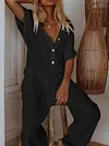 Solid Color Casual Loose Short Sleeves Jumpsuits
