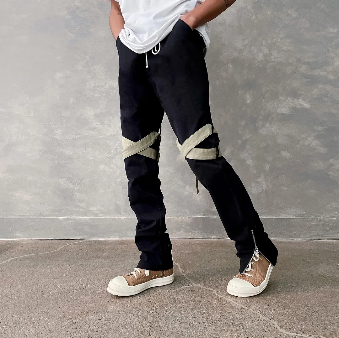 Hip-hop street fashion retro zipper slit trousers
