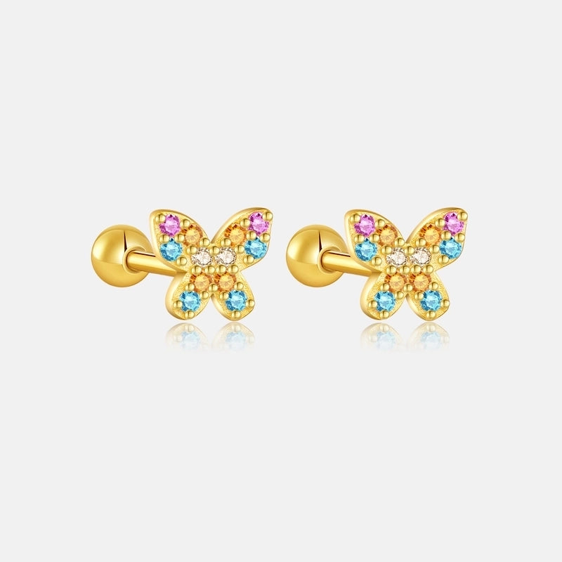 1 Pair 925 Sterling Silver Zircon Butterfly Ear Studs