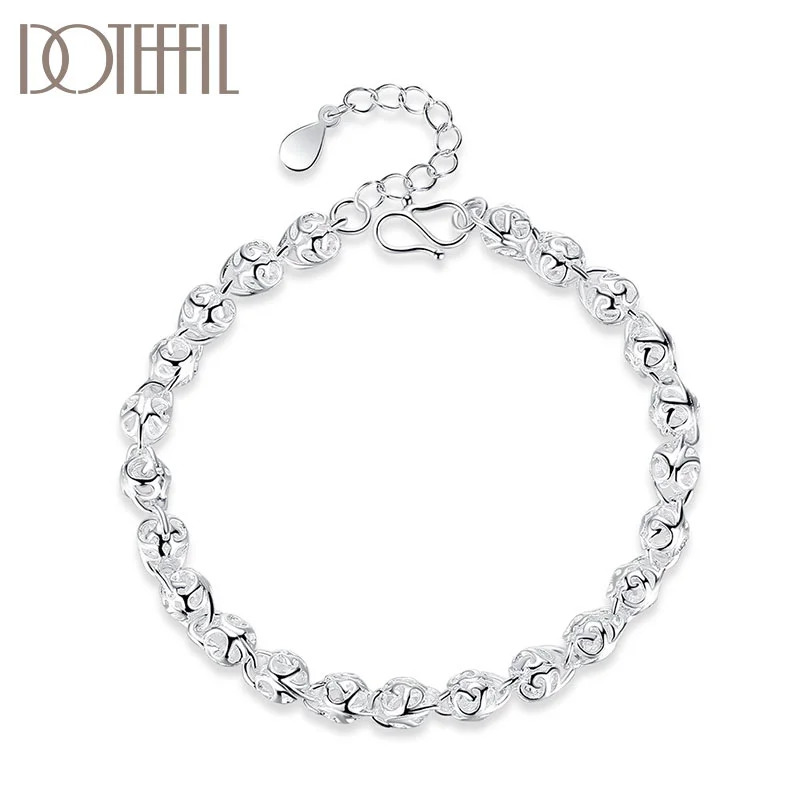DOTEFFIL 925 Sterling Silver Charm Hollow Bead Chain Bracelet For Women Jewelry