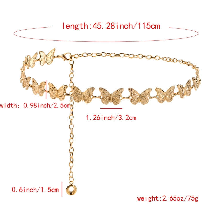 Casual Vintage Style Minimalist Butterfly Alloy Buckle Metal Button Women’s Chain Belts