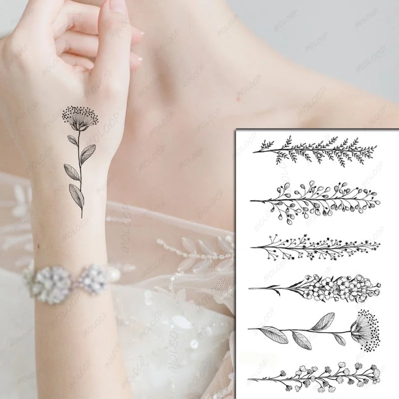 Sketch Rose Flowers Waterproof Temporary Tattoo Sticker Hand Lines Design Fake Tattoos Flash Tatoos Arm Chest Body Art for Women