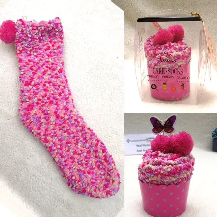 Cute Fuzzy Cupcake Socks