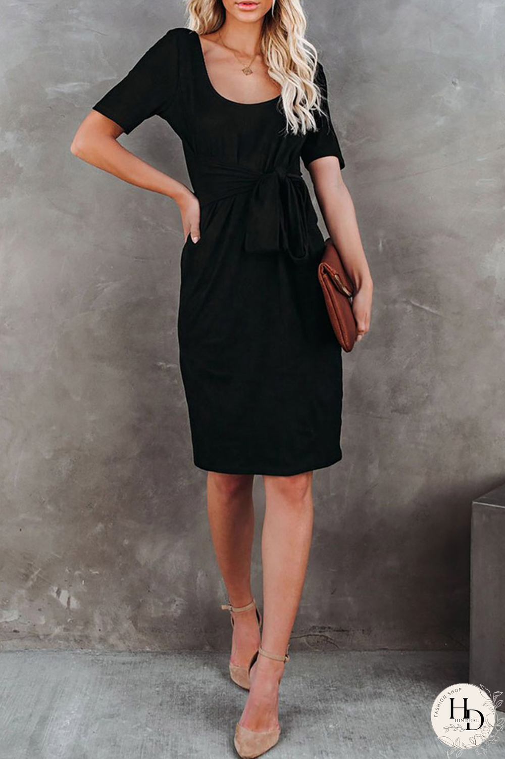 Fashion Solid Bandage U Neck Pencil Skirt Dresses(5 Colors)