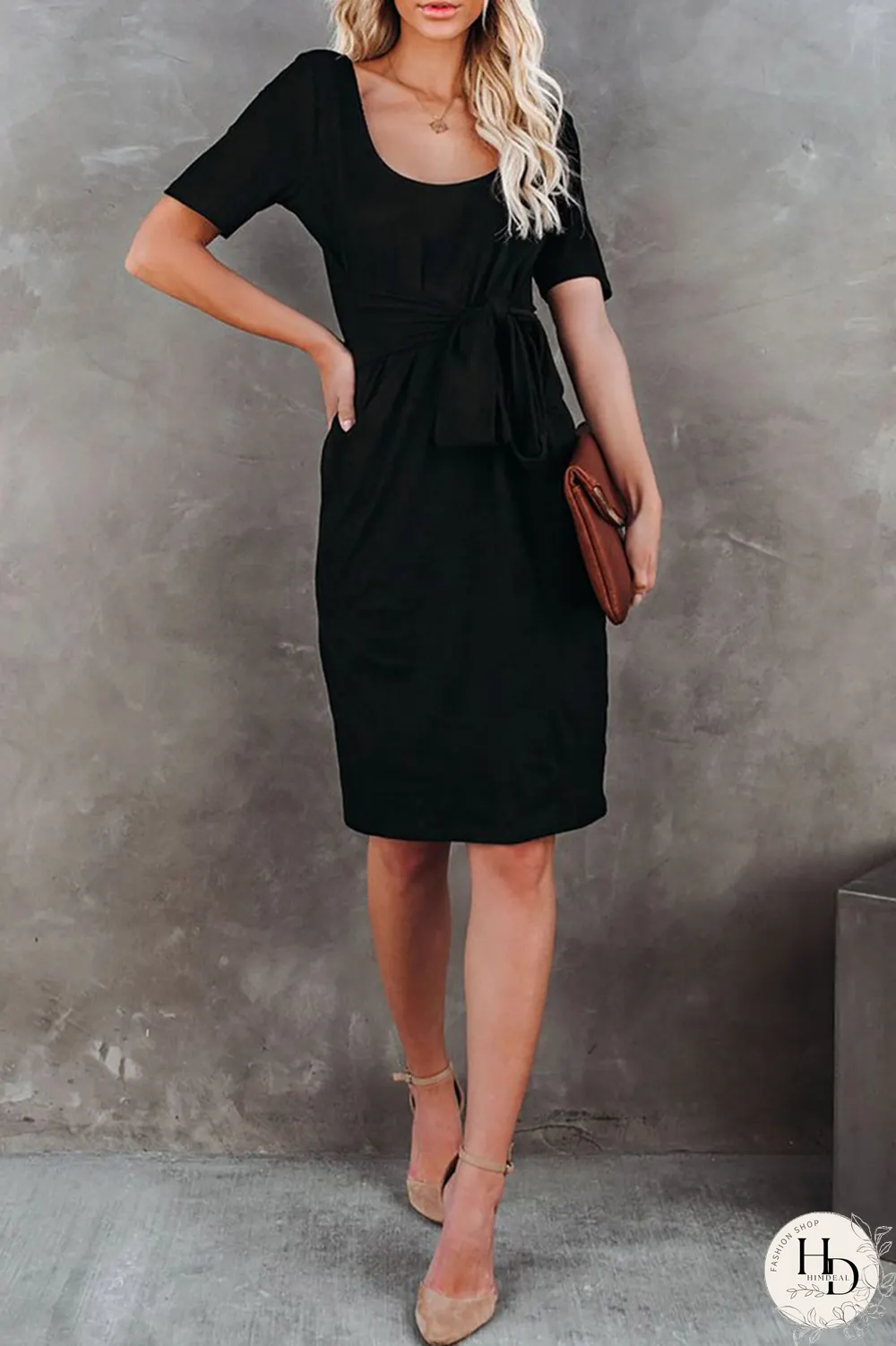 Fashion Solid Bandage U Neck Pencil Skirt Dresses(5 Colors)
