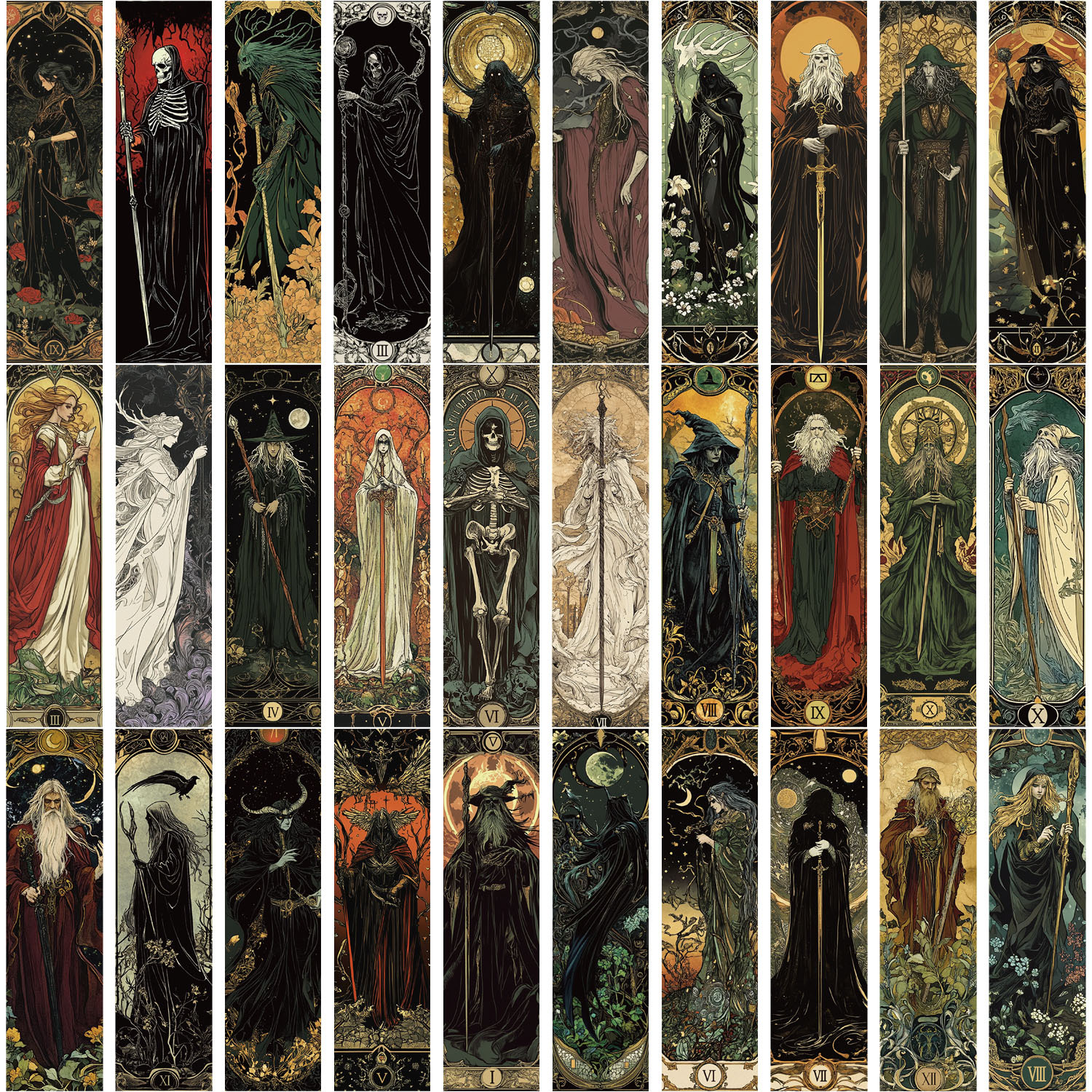 Tegooe 30 Pcs Dark Academia Aesthetic Paper Bookmarks Set - Vintage Gothic Wizard Magic Art Page Markers for Readers
