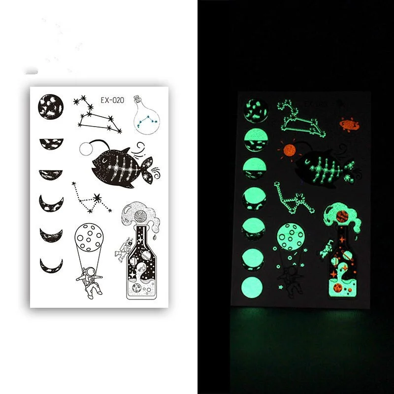 Night Luminous Tattoo Butterfly Starry Star Universe for Kids Fake Tattoo Glowing In Dark Waterproof Temporary Tattoo Stickers