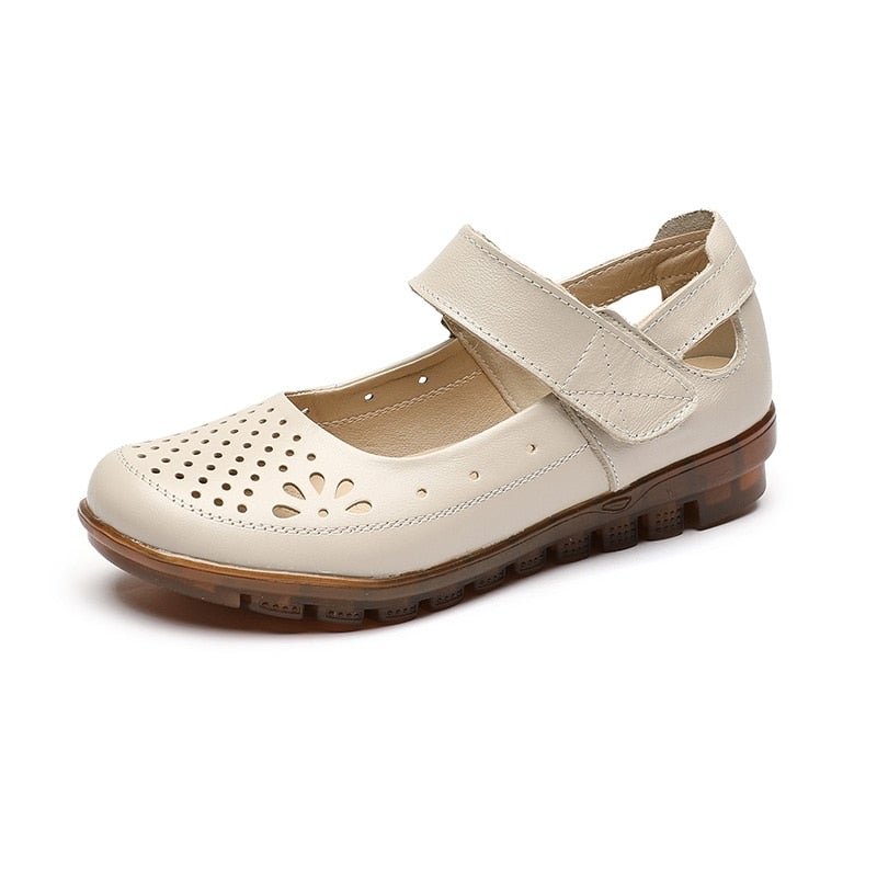 GKTINOO Genuine Leather Ladies Flat Summer Shoes Woman Slip On Casual Loafers Hollow Out Round Toe Soft Comfort Sandals Female