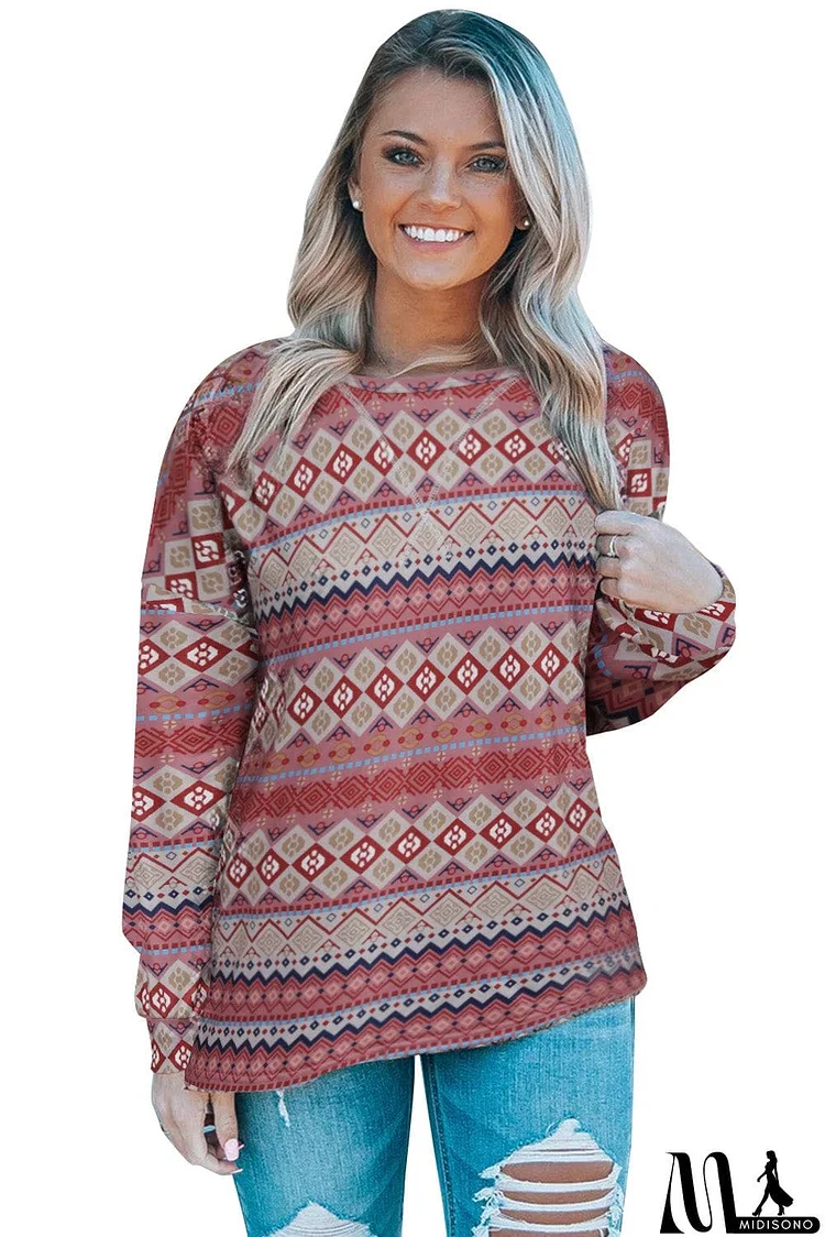 Tribe Print Loose Long Sleeve Top