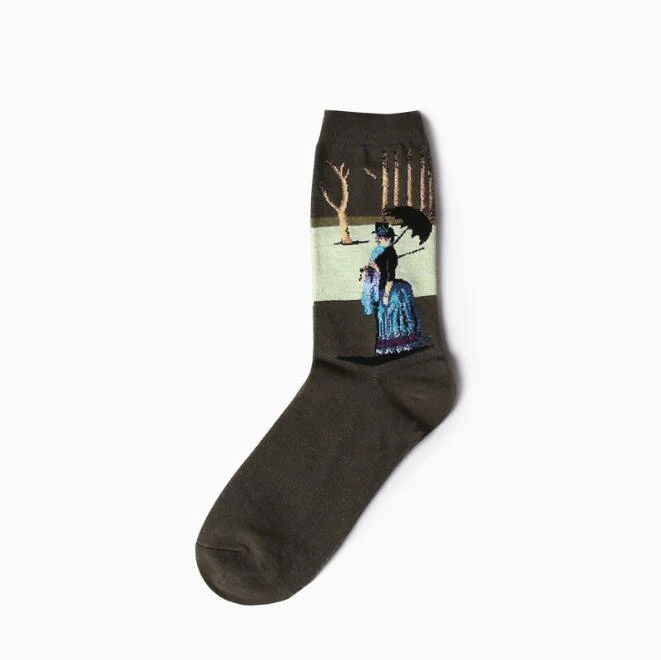 CUHAKCI Cotton Socks Funny Oil Painting Fashion Happy Socks Night Winter Male Female Colorful Print Van Gogh Art Sock one pair