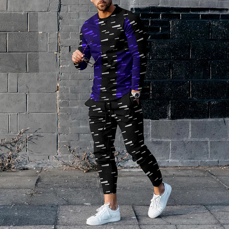 Fashion Mosaic Geometry Print T-Shirt And Pants Co-Ord
