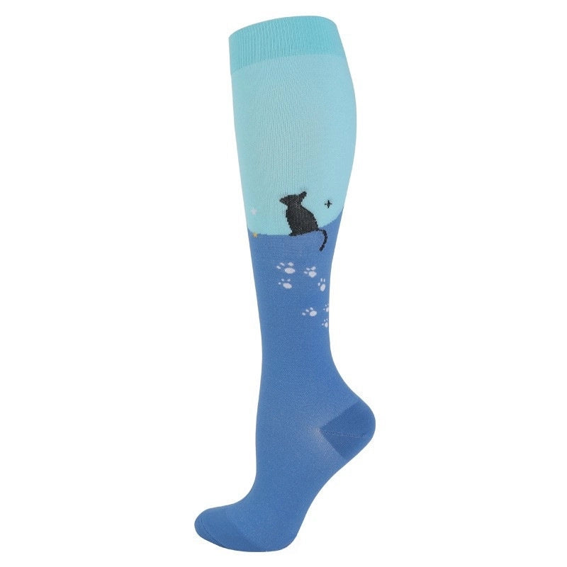 Compression Socks Calf Socks Printed Elastic Socks Sports Cycling Running Yoga Socks Men’s Long Tube Compression Socks Women