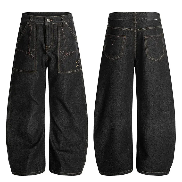 Curved Hem Raw Denim Pants in a Loose Silhouette