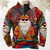 Men's Sweatshirt Quarter Zip Retro Santa Christmas Plush Collar Vintage Daily Tops by Inlyline