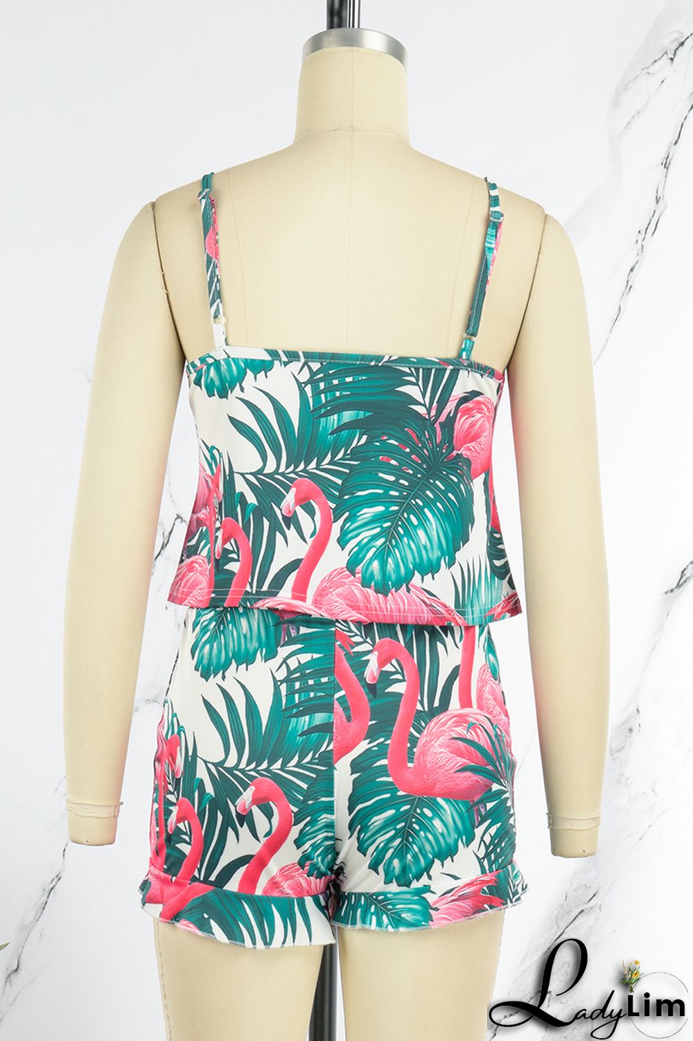 Light Blue Sexy Casual Print Backless Spaghetti Strap Two Pieces