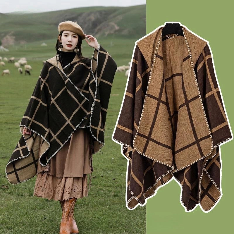 Ethnic Style Hooded Cape Women’s Yunnan Tibet Western Sichuan Grassland Bohemia Travel Wear Scarf Coat
