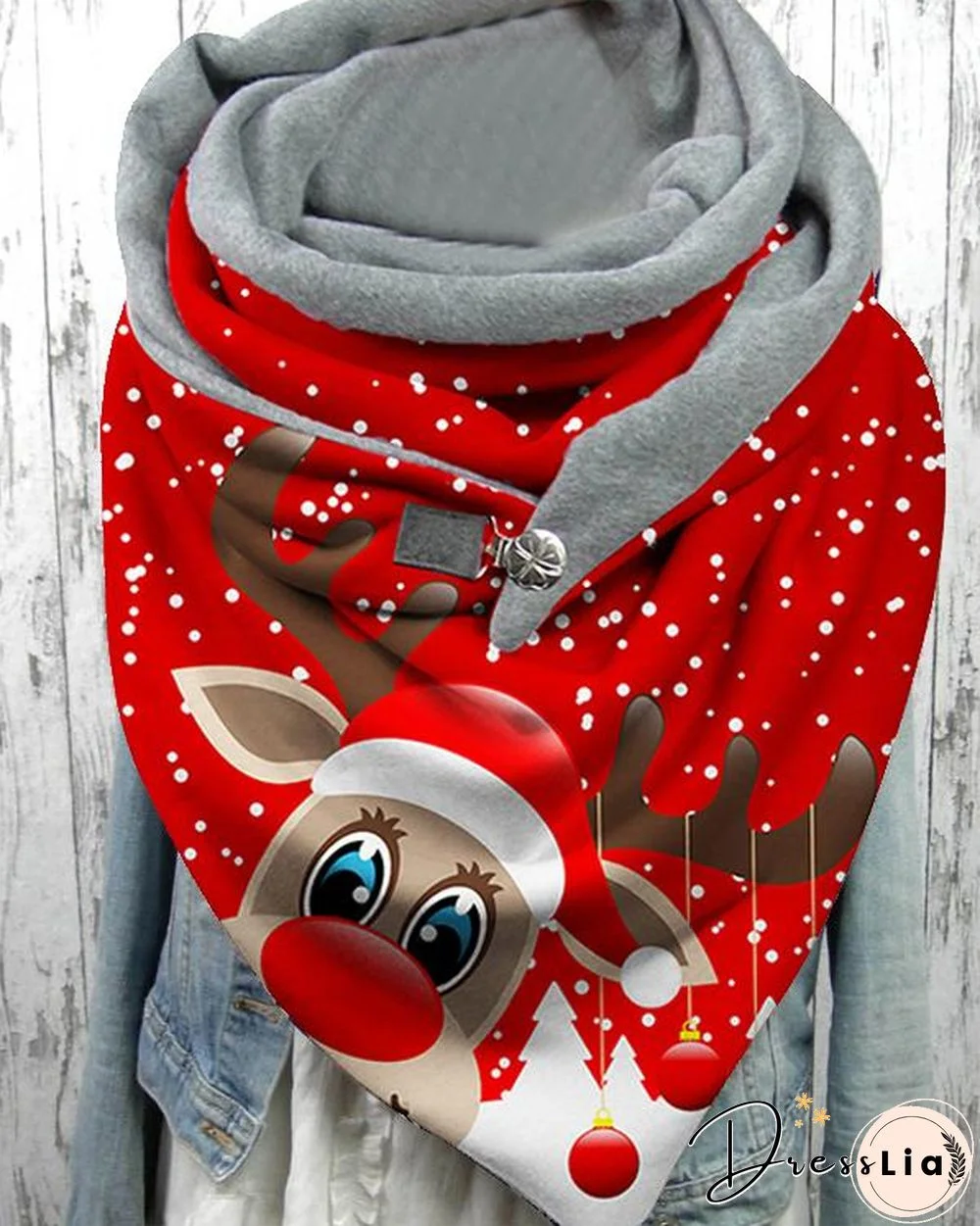 Women Shawl Casual Christmas Cartoon Print Scarves with Button