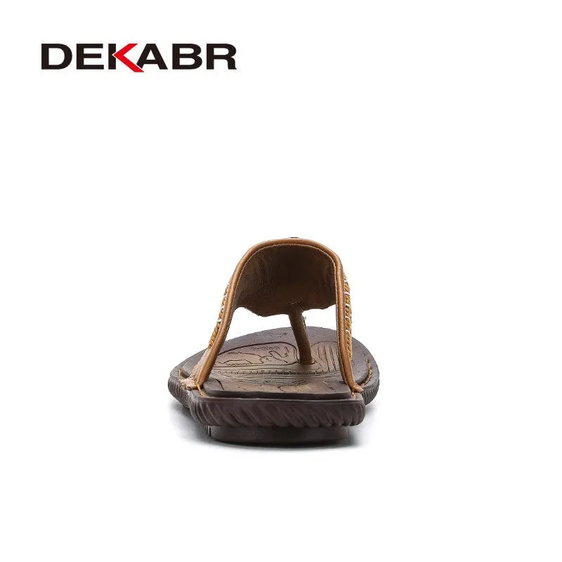 DEKABR Cow Leather Men Beach Slippers Fashion Flip Flops With Soft Sole Trendy Breathable Easy To Match Men Summer Shoes Men