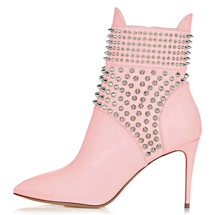 Pink Stiletto Heel Ankle Boots with Studs Vdcoo