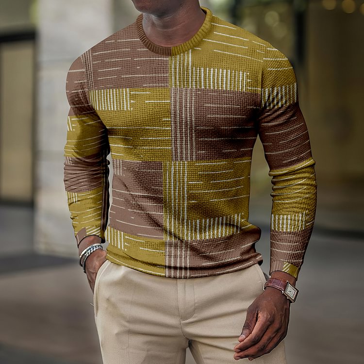 LONG SLEEVE FASHION CONTRAST COLOR ROUND NECK MEN'S TOP